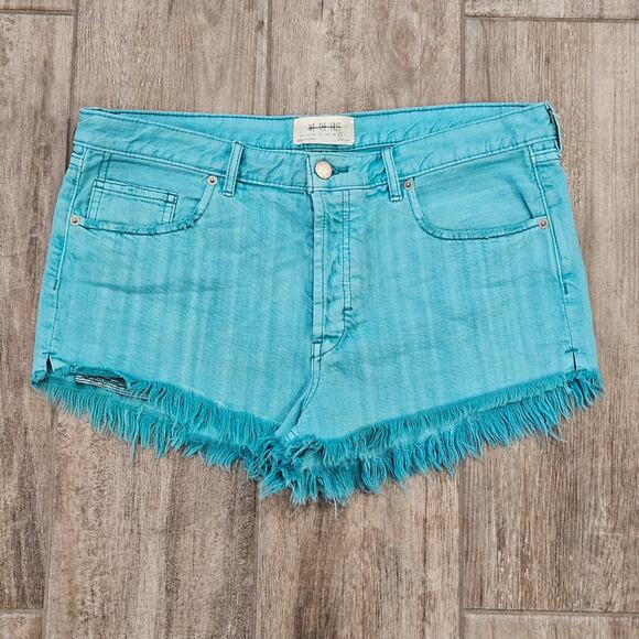 We The Free Shorts Womens 30 Teal Denim Cut Off Raw Hem Mini Shortie Festival - Picture 1 of 9
